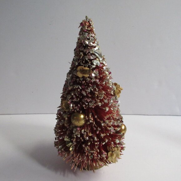 Red & Green Bottle Brush Flocked Christmas Tree 7" Delta Novelty Japan Vintage - Picture 4 of 16